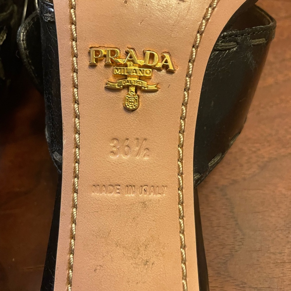 Prada Black Leather Slide Heeled Mules with Oversized Buckle - Picture 9 of 9